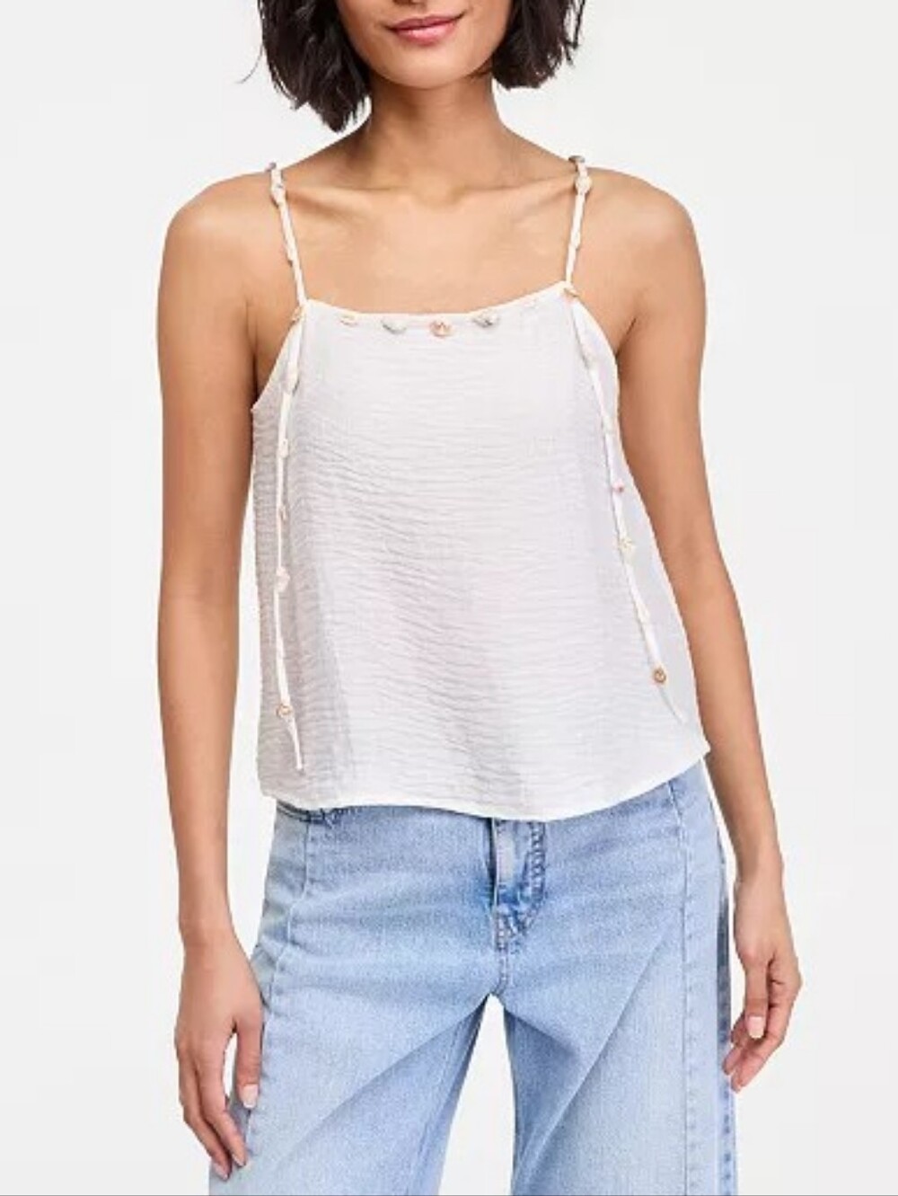 On 34th Beaded-Strap Cropped Gauze Tank Top Size Medium